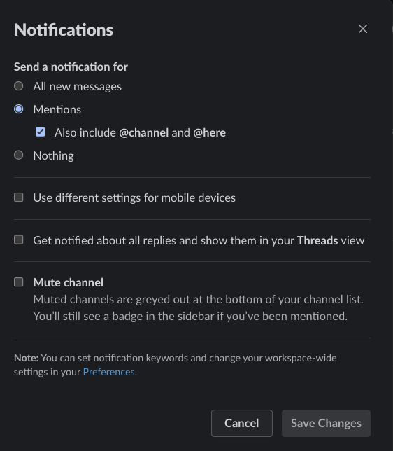 slack notifications channel
